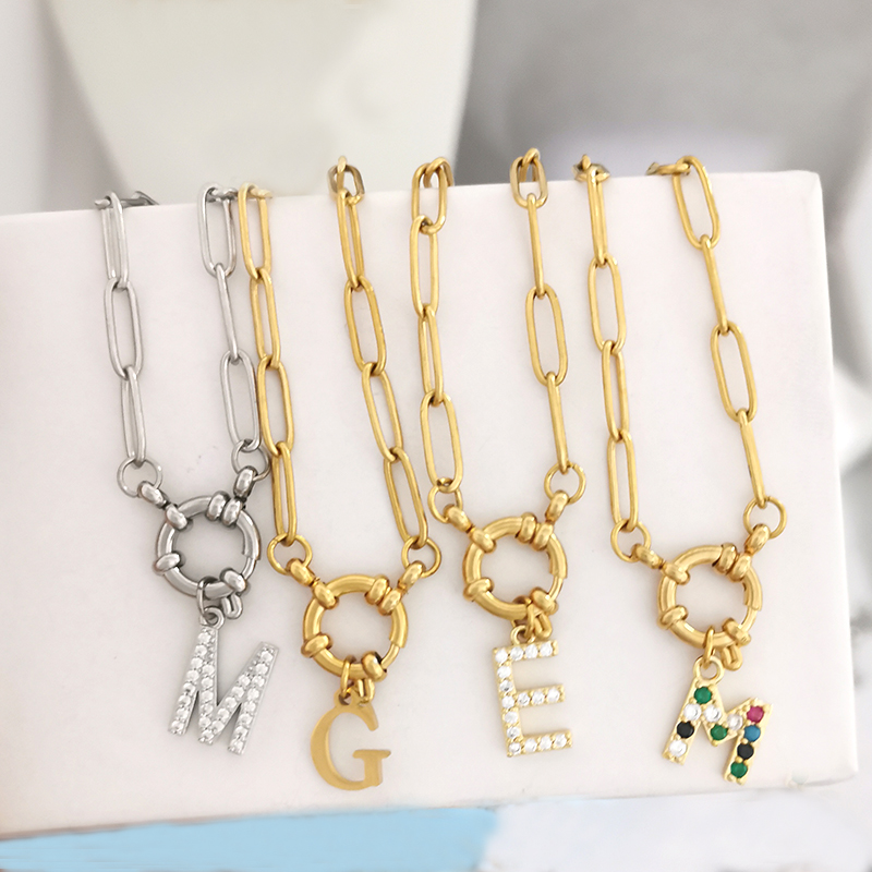 Event Z - สร้อยคอจี้ตัวอักษร A-Z สำหรับผู้หญิงผู้ชาย สร้อยคอแบบโชคเกอร์ สีทอง สีเงิน